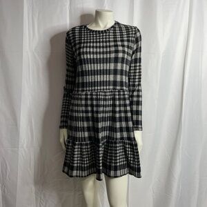 Zara Houndstooth Long Sleeve Smock Dress Size L